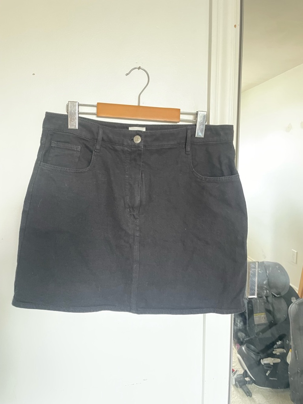 Wilfred Black Denim Mini Skirt